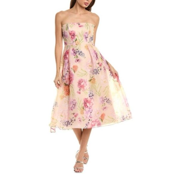Alfred Sung Dress 6 Pink Floral Midi Cocktail Tea Party Wedding Cocktail NWT - Picture 1 of 13